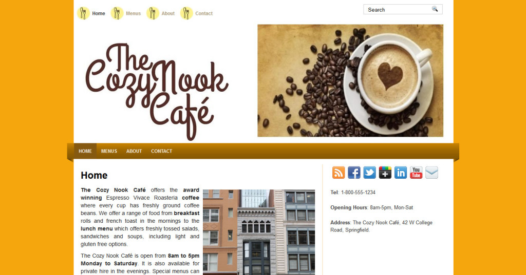 Finished site: TheCozyNookCafe.com
